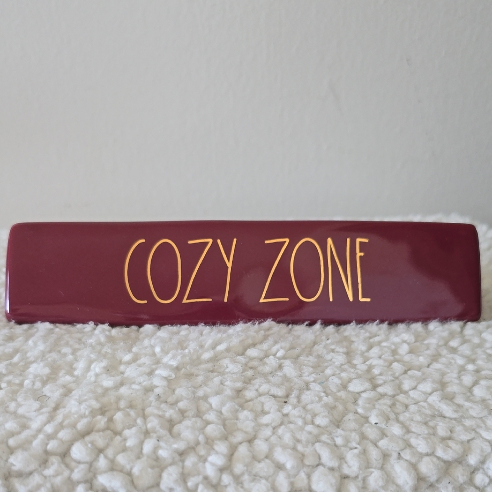 Rae Dunn Burgundy and Gold Cozy Zone Sign